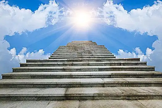 云,楼梯,阶梯,石板,蓝色,天空,风景