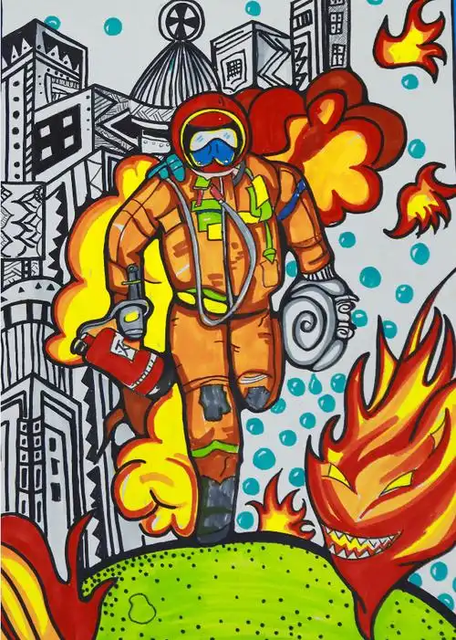 "我是小小消防员"优秀绘画作品展播(一)_烈火英雄_弘博_生命