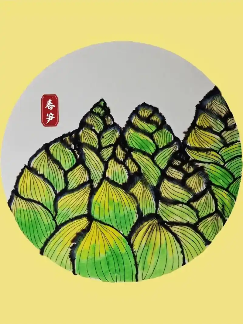 抖音图文来了 少儿创意晕染画《春笋》分解详情步骤图#水彩笔 - 兑趑