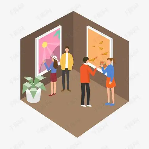 卡通插画风看画展的人