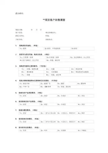 房地产某项目客户问卷调查表
