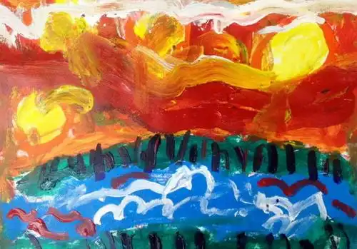 少儿书画作品-《火烧云》/儿童书画作品《火烧云》欣赏_中国少儿美术