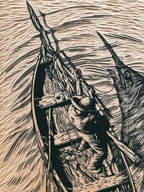 【老人与海】手工雕刻制作木刻版画分享