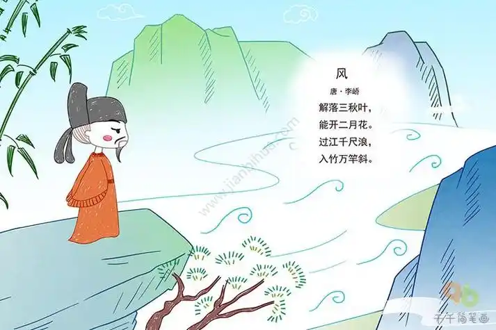 李峤简笔画5《风》小学生必背古诗词拼音版简笔画思维导图能开二月花