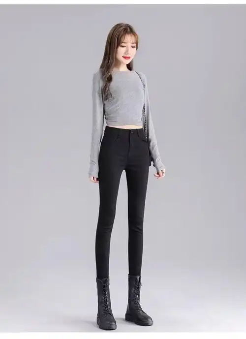 女牛仔裤潮流原宿时尚流行简约文艺新款高腰高弹百搭日系小脚长裤