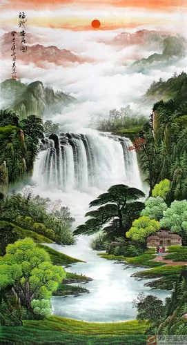 吴东六尺聚宝盆风水画《福地安居图》 - 聚宝盆山水画 - 99字画网