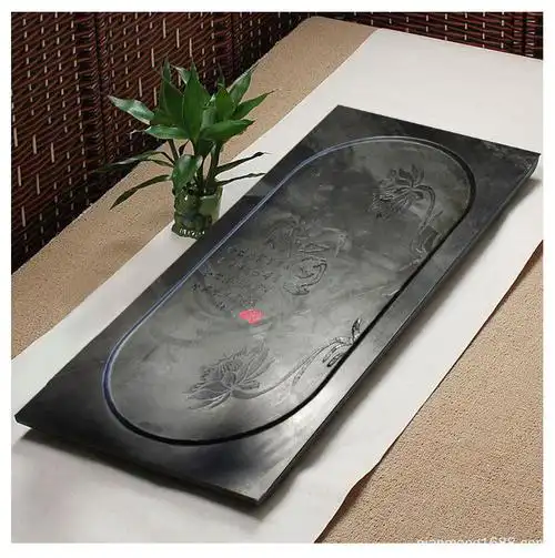 天然青石雕刻石头茶盘千盟石业静心荷花样式定制·茶盘 760*360*30