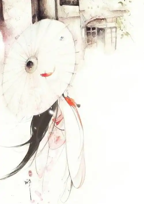 古风水墨白衣女子撑伞图片