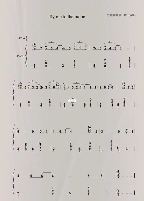 《fly me to the moon》钢琴谱|钢琴简谱