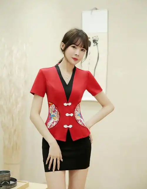 sjqy足疗技师工作服女夏洗脚城足浴酒店前台工装美容师制服按摩套装