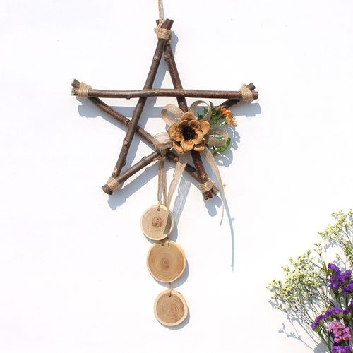 树枝挂墙壁挂手工创意松果麻绳干花幼儿园室内壁饰