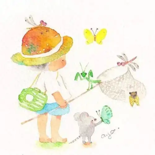 清新可爱的水彩小插画 小孩们无忧无虑的游躺在画纸