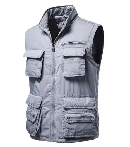 亚马逊跨境秋冬新品男士马甲时尚工装大码宽松马甲上衣多口袋马甲