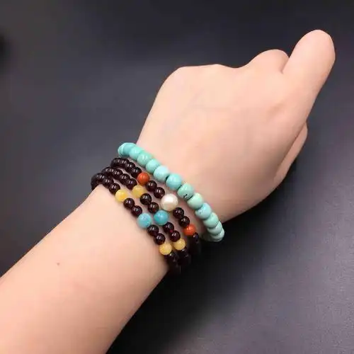 7mm原矿高瓷绿松石老形桶珠手串无任何优化大小如图净克重1284g男女