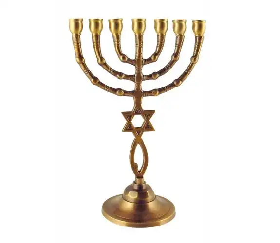 以色列进口手工全铜耶路撒冷犹太纪念品七枝金六芒星金色烛台