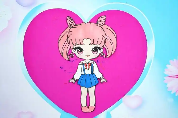 美少女战士纸娃娃手绘教程小小兔校服装扮手工贴纸