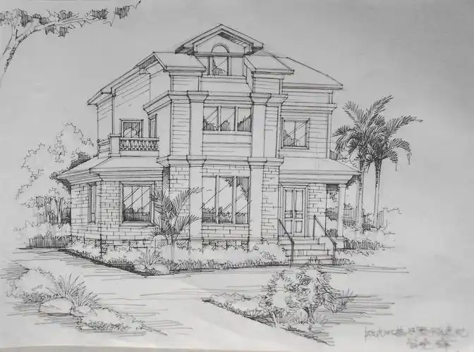 欧式别墅外观手绘效果图