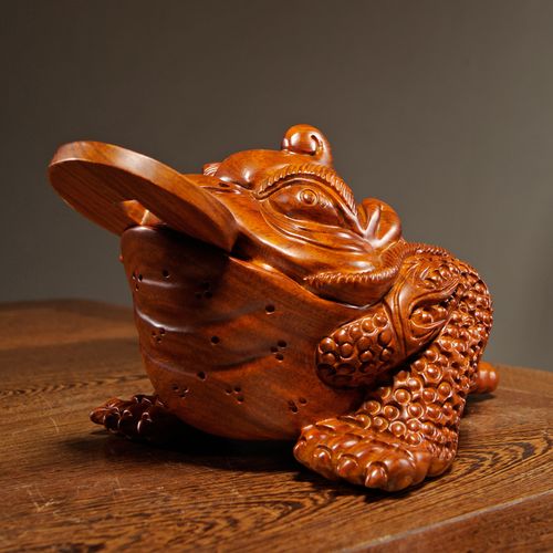 花梨木雕雕刻三足金蟾摆件实木蟾蜍家居客厅摆件