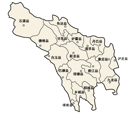 康定县 泸定县 丹巴县 九龙县 雅江县 道孚县 炉霍县 甘孜县 新龙县