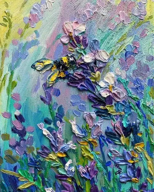 一组刮刀油画作品,这色彩搭配的太好了