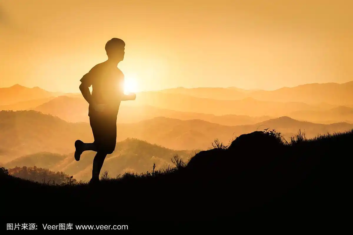 山,运动员,慢跑,男人,背景