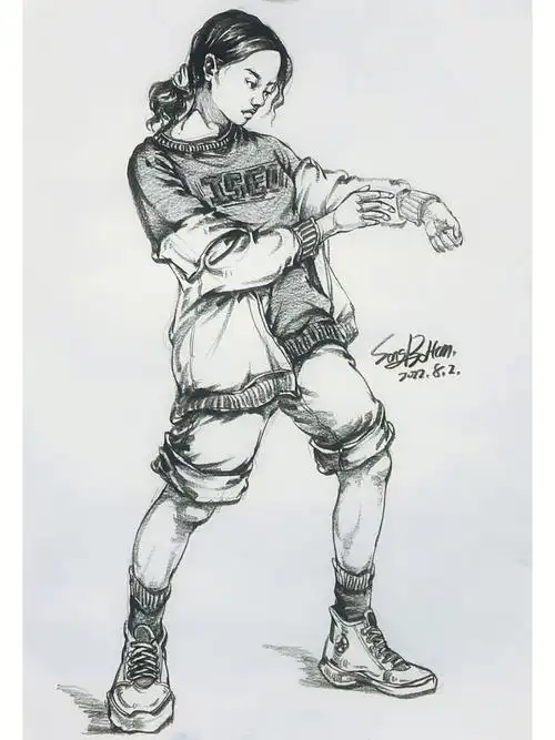 今日速写更新站姿女青年带步骤图