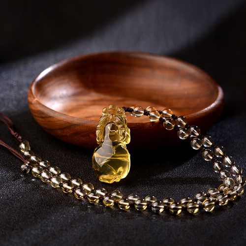 御漪天然黄水晶貔貅吊坠项链男士女款貔恘皮丘挂件本命年饰品礼物