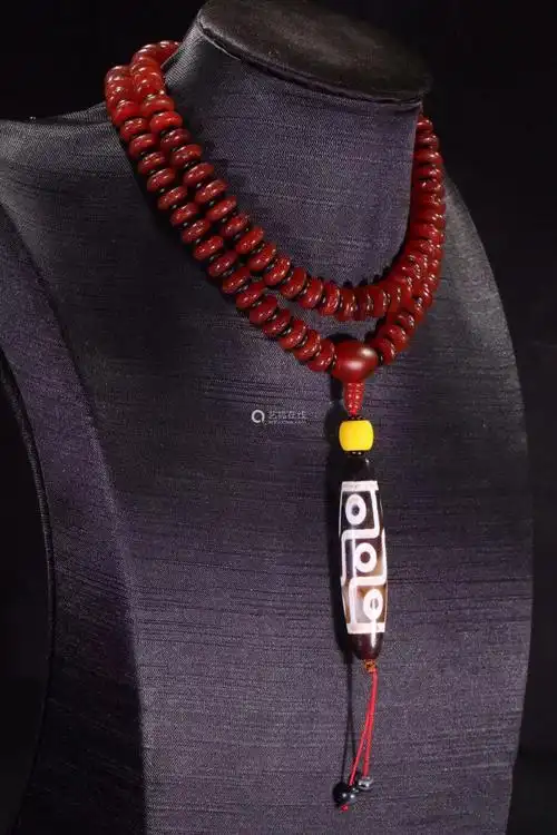 藏传精品九眼天珠红玛瑙108算盘珠型佛珠链