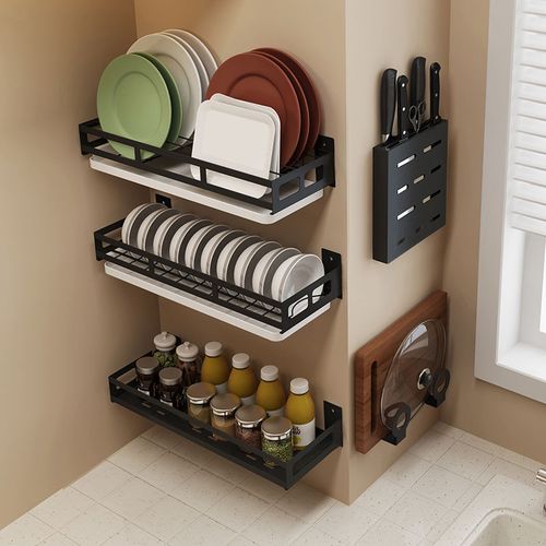 免打孔调料架子厨房置物架墙上不锈钢壁挂式沥水碗架收纳架放碗架