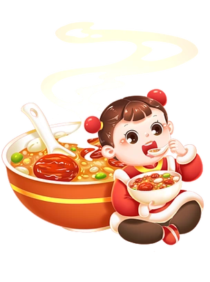 腊八节喜庆儿童女孩喝腊八粥节日美食场景