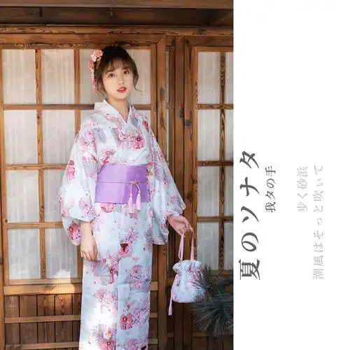 妹同款日式和风浴衣文艺蓝色桃花祈愿可爱少女连衣裙