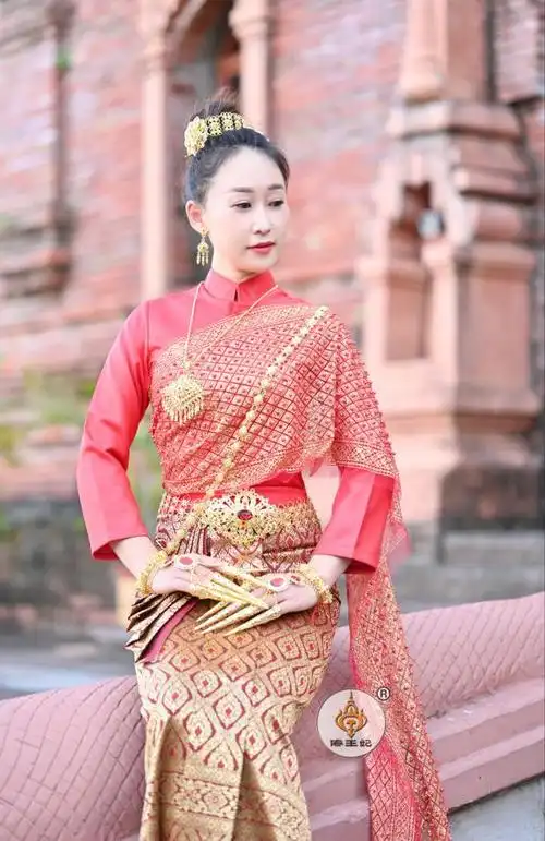 傣王妃服饰泰国传统服装女套装有披纱立领长袖秋款迎宾接待门童服