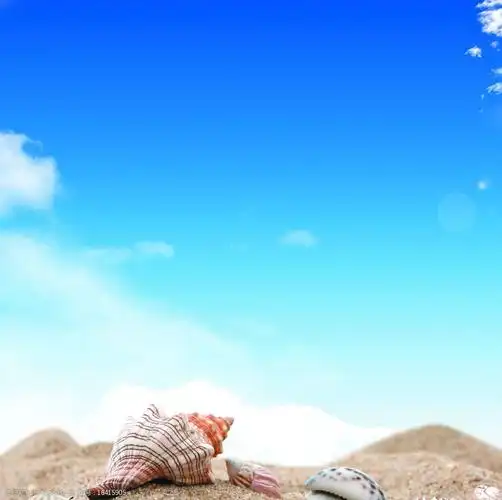 关键词:沙滩一角 贝壳 沙滩 蓝天 白云 psd分层素材 源文件 72dpi psd