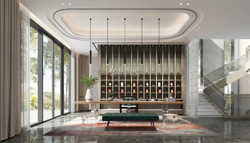 观园1500平方米现代简约风格别墅户型茶室装修效果图