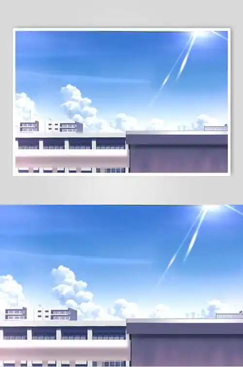 蔚蓝日系漫画学校教室操场楼顶天空背景图片