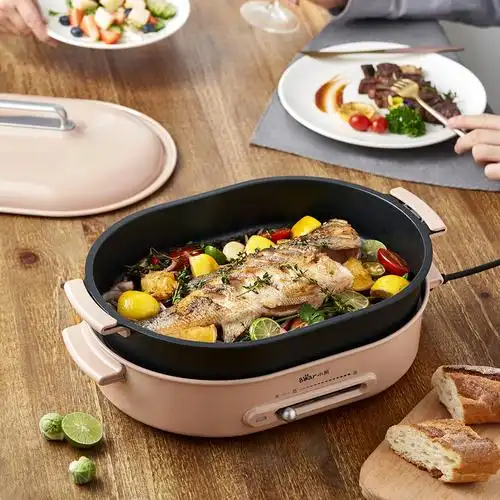 小熊多功能料理锅烤肉机家用电烤炉火锅烧烤一体锅网红蒸煮炒煎盘