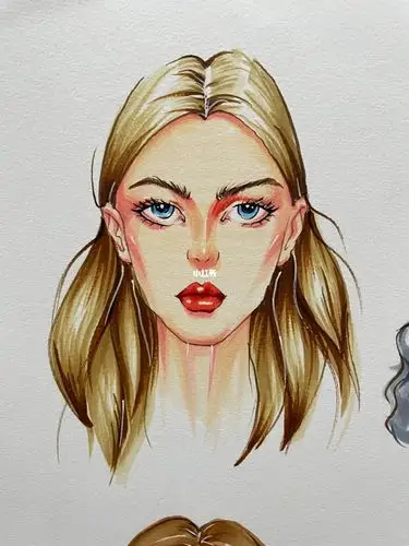 马克笔手绘服装效果图头部写生不同发型