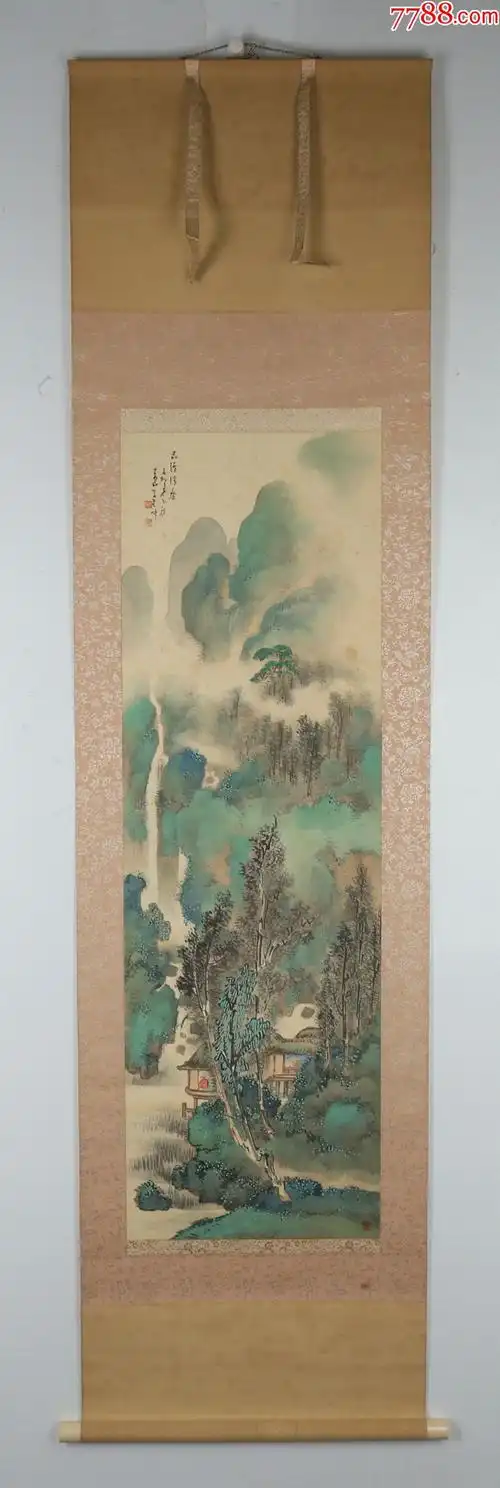 晚清民国佚名幽溪清庐绢本立轴原装原裱带原木盒