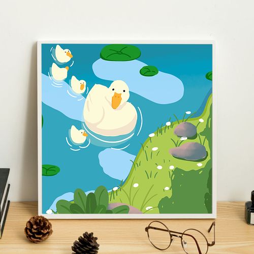 数字油画diy填充油彩画卡通鸭子填色画心理减压手工手绘儿童画画