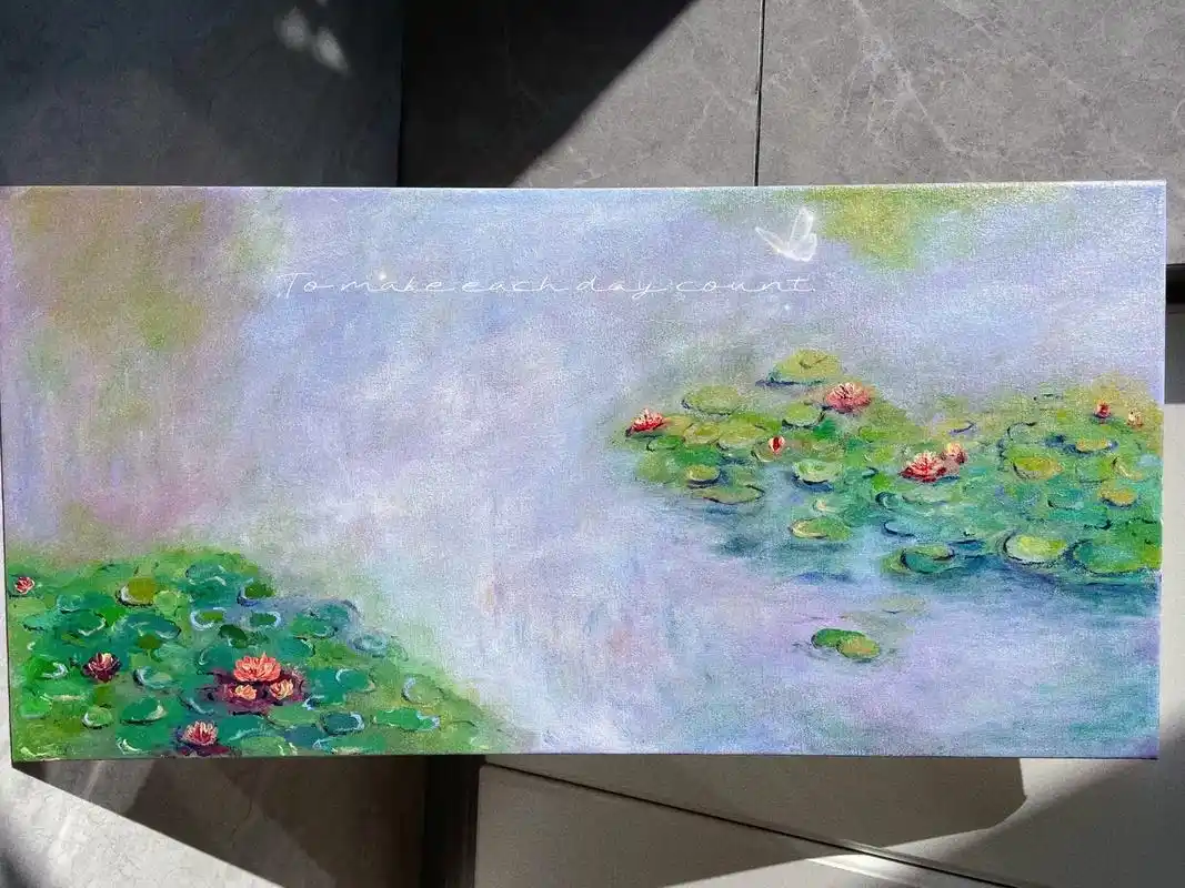 莫奈睡莲|临摹尺寸:30*60#画画 #丙烯画 #装饰画 - 抖音