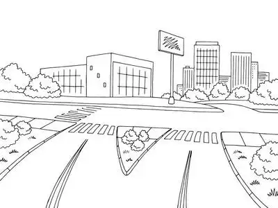 街道图黑色白色城市十字路口景观草图矢量图照片