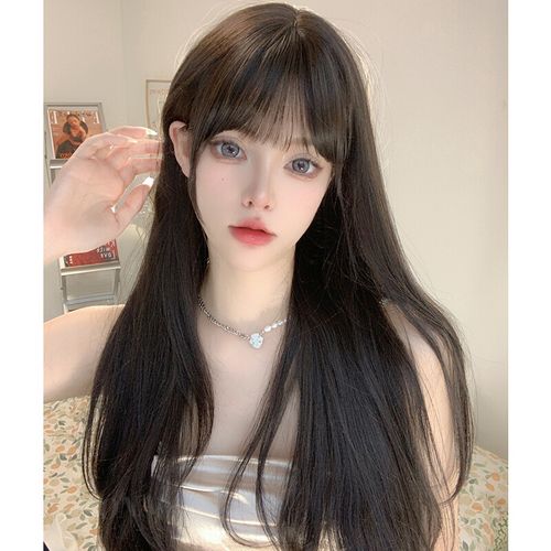 假发女长发自然全头套式2021年时尚中长发假发套适合圆脸发型自然