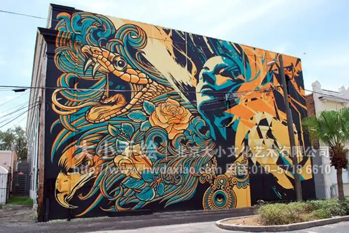 大型户外墙绘,人物肖像彩绘,蛇手绘墙,街头涂鸦壁画,餐厅手绘墙,办公