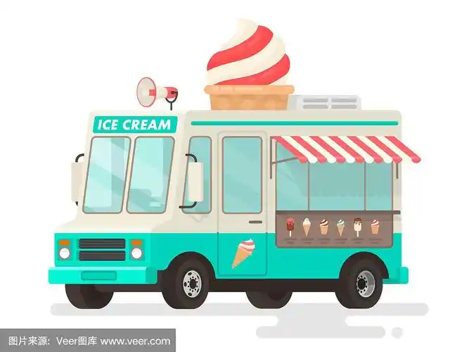 白色背景上的冰淇淋车.矢量插图在一个平坦的风格