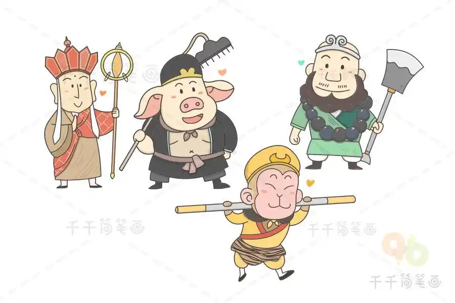 西游记唐僧师徒四人涂色画图片