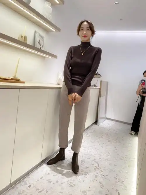 widelia陈姬儿秋季复古做旧浅咖色休闲百搭筒裤牛仔裤牛仔裤