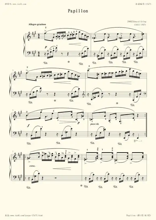 钢琴谱:格里格《蝴蝶》