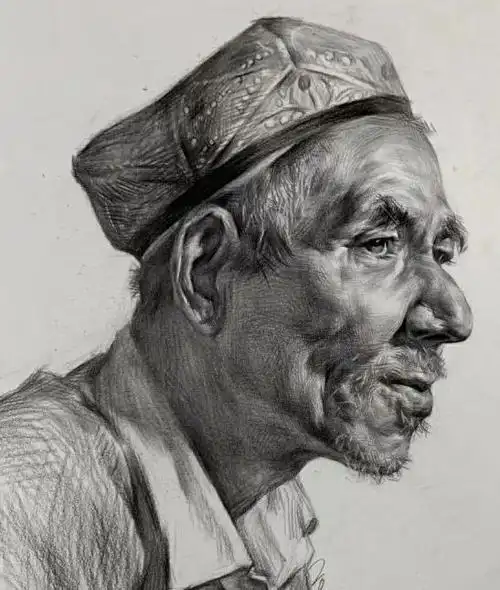 中老年人侧面素描头像 侧面头像素描中年人素描画