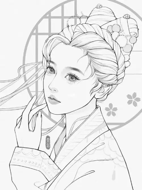 女生头像古风线稿