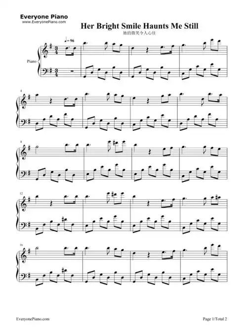 her bright smile haunts me still-她的微笑令人心往-钢琴谱文件